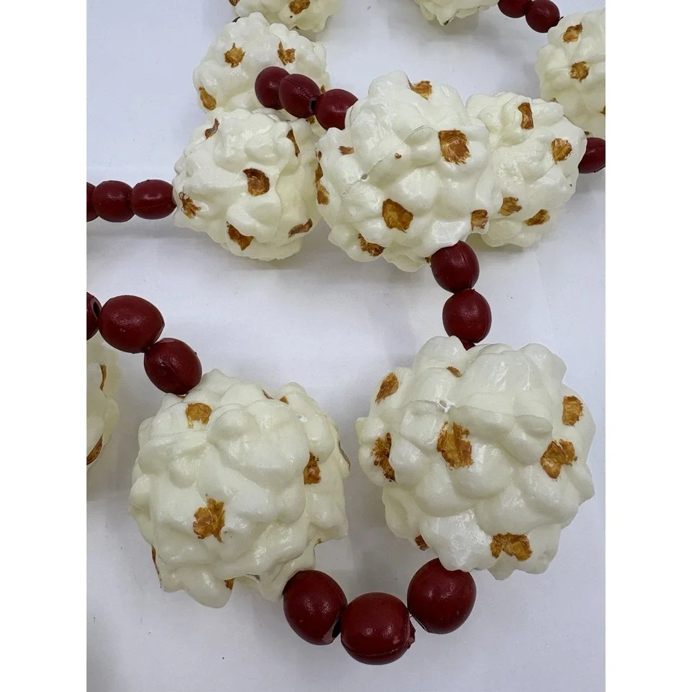 Vtg Popcorn And Red Beaded Christmas Tree Garland 65